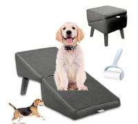 RIDEONMOP Split Ottoman Dog Ramp, All-in-One Lightweight Folding Dog Stairs, 2 in 1 Pet Steps Large and Small Dogs, Dual-Purpose Pet Ramps Stairs for Couch, Bed,Black (Plush)