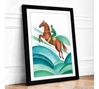 Rider Across Waves Modern Framed Wall Art Print A1 (84.1×59.4cm) Black, Wall Decor for Living Room, Bedroom, Office & Home, Ready to Hang, Art Gift