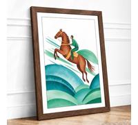 Rider Across Waves Modern Framed Wall Art Print A2 (59.4×42cm) Walnut, Wall Decor for Living Room, Bedroom, Office & Home, Ready to Hang, Art Gift