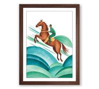 Rider Across Waves Modern Framed Wall Art Print A3 (42×29.7cm) Walnut, Wall Decor for Living Room, Bedroom, Office & Home, Ready to Hang, Art Gift