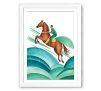Rider Across Waves Modern Framed Wall Art Print A4 (29.7×21cm) White, Wall Decor for Living Room, Bedroom, Office & Home, Ready to Hang, Art Gift