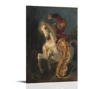 Rider Attacked by A Jaguar by Eugene Delacroix Poster Decorative Painting Print Picture Canvas Wall Art Bedroom Office Living Room Decoration 20x30inch(50x75cm)