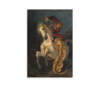 Rider Attacked by A Jaguar by Eugene Delacroix Poster Decorative Painting Print Picture Canvas Wall Art Bedroom Office Living Room Decoration 20x30inch(50x75cm)