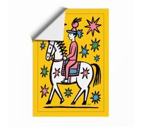 Rider on Starlit Horse Folk Art Unframed Wall Art Print A1 (84.1×59.4cm), Wall Decor for Living Room, Bedroom, Office & Home, Art Gift