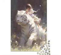 Rider on White Tiger 1,000 Piece Cardboard White Tiger Puzzle for Adults Scratch-resistant Quiet Time Gift for Family Premium Quality Eco-friendly 70x50cm/1000pcs