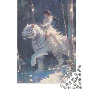 Rider on White Tiger 1,000 Piece Matte Finish Cardboard White Tiger Puzzles for Adults Precise Interlocking Birthday Present Premium Quality 70x50cm/1000pcs