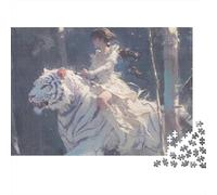 Rider on White Tiger 1,000 Piece Recycled Cardboard White Tiger Family Puzzle for Adults Easy to Grip Gift for Family Premium Finish 38x26cm/1000pcs