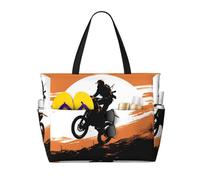 Rider Silhouette Print Large Waterproof Beach Tote Bag for Women with Zip and Pockets Foldable Handbag for Travel Pool Shopping Holiday Gym