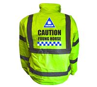 Ridercam Caution Young Horse Yellow Hi Vis Bomber Jacket Reflective, Equestrain, Horse Riding, Conforms to EN20471 Class 3, High Visibility, By Brook Hi Vis, XLarge