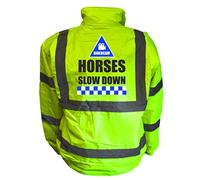 Ridercam Horses Slow Down Yellow Hi Vis Bomber Jacket Reflective, Equestrain, Horse Riding, Conforms to EN20471 Class 3, High Visibility, By Brook Hi Vis, XXXXLarge