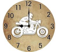 Riders Motorcycle Wall Clock,Vintage Biker Theme Clock, Man Cave Garage Country Room Decor,Valentine Gift for Man, 25x25 CM Silent Wall Clock Non Ticking Battery Operated
