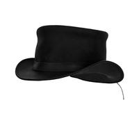 RiderVibe Black Top Hat Fashion Gentleman Hat with Big Head Circumference, Black Leather Deadman Top Man Hat Cowboy Hat, Black, L-XL