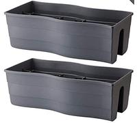 Ridge Rail Long Rectangular Flower Pot, Indoor/Outdoor Hanging Rail Planter Lightweight & Weatherproof Flower Box - Balcony Planters for Railing and Fence Patio, Deck 2 Pack (Grey)