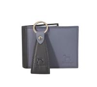 Ridgeback Genuine Leather Bifold Wallet & Keychain Set for Men - RFID Blocking, Coin Pocket, Gift Boxed - Black/Grey