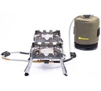 RidgeMonkey Quad Connect Pro Full Kit - Dual Stove Modular Camping Gas Cooker Set with Piezo Ignition Stainless Steel Braided Hoses Carry Bag for Carp Fishing & Outdoor Catering