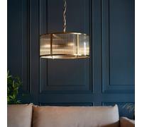 Ridgeton 3 Lt Ceiling Pendant Light In Antique Brass With Ribbed Glass 106282
