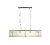 Ridgeton 4lt Ceiling Pendant Light In Antique Brass, Clear Ribbed Glass 110945
