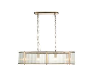 Ridgeton 4lt Ceiling Pendant Light In Antique Brass, Clear Ribbed Glass 110945