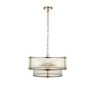 Ridgeton 5lt Ceiling Pendant Light In Antique Brass, Clear Ribbed Glass 110944