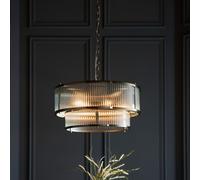 Endon 110944 Ridgeton 5lt Pendant Antique brass plate & clear ribbed glass 5 x 6W LED E14 (Required)