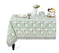 Ridhi 100% Cotton Hand Block Print Tablecloth Washable Easter Thanksgiving/Christmas Parties/Wedding Use,Fall décor Farmhouse Dining Tablecloth (Sage Green, 4 Seater 60x60 Inches Square)