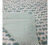 Ridhi Block Print Quilted Throw Blanket 100% Cotton Quilt, Cover for Couch and Bed, Sage Lap Bedding Coverlet, Luxury Oversized Quilted Throw (Queen 90" x 96", Aquamarine Blue)