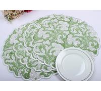 Ridhi Bo-ho Round Place Mat Double Layer Floral Cotton Washable Placemats 15" Round Embroidery Block Print Table Mat (Pack of 4-15 Inch Round, Sage Green)