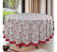 Ridhi - Garnet Red and Emerald Green Indian Floral Hand Block Printed Cotton Cloth Round Tablecloth, Table Cover, Farmhouse Thanksgiving Christmas Fall Décor 120 Inches Round