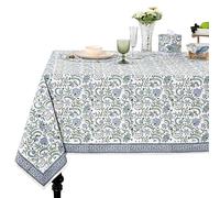 Ridhi Hand Block Print Columbia Blue Square Cotton Tablecloth 60" x 60" Reusable Table Cover Decorative Everyday Use for Dining, Farmhouse, Home Gift for Spring, Easter, Valentine