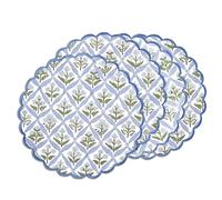 Ridhi Light Steel Blue Round Place Mat Easter Floral Cotton Washable Placemats 15" Round Embroidery Block Print Table Mat Pack of 8