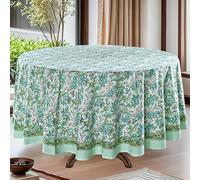 Ridhi Sage and Russian Green 100% Cotton Round 90 Tablecloth Hand Block Print Washable Reusable Table Cover Farmhouse Parties Buffet Dining Weddings Country French Easter