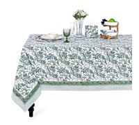 Ridhi Sage and Russian Green Hand Block Print Cotton Rectangle Tablecloth 90 x 60 inch-Reusable Table Cover Decorative Everyday Use for Dining Room, Farmhouse, Thanksgiving, Christmas Wedding, Fall