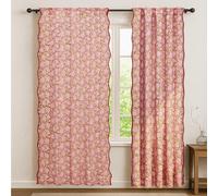 Ridhi Strawberry Pink Floral Cotton Scallop Curtains 1 pcs 84-Inch Pocket for The Rod Semi-Sheer Drapes for Living Room & Bedroom, Floral Patterned Farmhouse Boho French Country Window Panels