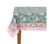 Ridhi Viridian Green Rectangle Tablecloth, 100% Cotton Hand Block Print Washable Table Cover, Dining, Christmas Parties, Outdoors, Weddings, Thanksgiving, Birthday 72x190 Inch