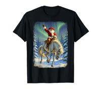 Riding A White Bronco Under The Northern Lights Cowboy Santa T-Shirt