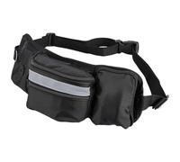 Riding Belt Bag Motorcycle Organizer, Black | Multi-Zip Pocket Design, Reflective Front Trim, Adjustable Strap, Black Polyester Pack for Short Excursions