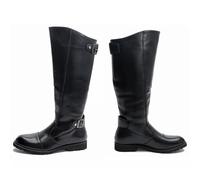 Riding Boots Equestrian Shoes for Men Women, Nightclub Western Cowboy Vintage Motorcycle Combat Mid-Tube Studded Buckle Boots,Black,10 UK