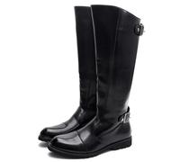Riding Boots Equestrian Shoes for Men Women, Nightclub Western Cowboy Vintage Motorcycle Combat Mid-Tube Studded Buckle Boots,Black,5 UK