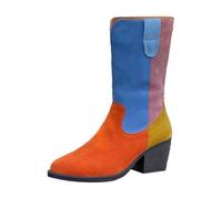 Riding Boots Fashionable Western Style Leather Boots with Geometric Insert and Mid Calf Height for All Day Comfort and Versatile Fashion, multicoloured, 5 UK