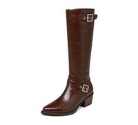 Riding Boots Genuine Cow Leather Brown Boots Knee High Boots | Natural soft grain, refined pointed toe,5cm slim stiletto heel, tidy vertical stitching, suitable for formal events party