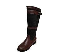 Riding Boots Women Waterproof Comfortable Cowboy Booties Stylish Low Chunky Heel Stretch Buckle Strap Vintage Pull On Knee High Riding Boots Outdoor Hiking