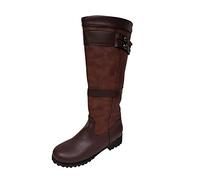 Riding Boots Women Waterproof Comfortable Cowboy Booties Stylish Low Chunky Heel Stretch Buckle Strap Vintage Pull On Knee High Riding Boots Outdoor Hiking