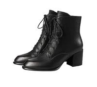 Riding Boots Women's Lace-Up Leather Boots Black with Heel with Block Heel Laces Ankle Boots Leather Boots Biker Boots Non-Slip Riding Boots Chelsea Boots Knight Boots Short Boots, black, 5 UK