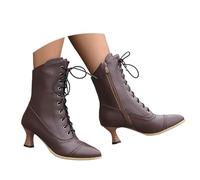 Riding Boots Women's Pointed Toe and Wine Glass Heel, Fashionable Lace-Up Leather Boots in Solid Colour to the Mid-Calf Cowboy Boots Women, coffee, 5 UK