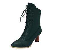 Riding Boots Women's Pointed Toe and Wine Glass Heel, Fashionable Lace-Up Leather Boots in Solid Colour to the Mid-Calf Cowboy Boots Women, AG, 7 UK