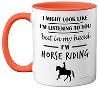 Riding Gifts for Lovers, Mugs Girls, Rider 11oz Ceramic Dishwasher Safe | In My Head I'm Horse Riding, Riding Gifts for Lovers, Mugs Girls, Rider 11oz Ceramic Dishwasher Safe Orange Handle Mugs Cup