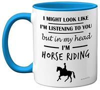 Riding Gifts for Lovers, Mugs Girls, Rider 11oz Ceramic Dishwasher Safe | In My Head I'm Horse Riding, Riding Gifts for Lovers, Mugs Girls, Rider 11oz Ceramic Dishwasher Safe Blue Handle Mugs Cup