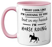 Riding Gifts for Lovers, Mugs Girls, Rider 11oz Ceramic Dishwasher Safe | In My Head I'm Horse Riding, Riding Gifts for Lovers, Mugs Girls, Rider 11oz Ceramic Dishwasher Safe Pink Handle Mugs Cup