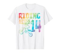Riding Into 14 Year Old Boy Dirt Bike 14th Birthday Tie Dye Value Graphic T-Shirt, Men, White, S