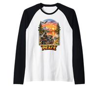 Riding Into My Peace Motorcycle Rider Mountain Sunset Raglan Baseball Tee